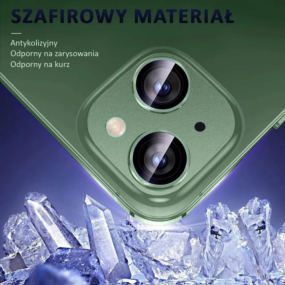 iPhone 13 Mini gładka metalowa osłona na cały aparat, wbudowane szkła 9H, zielona