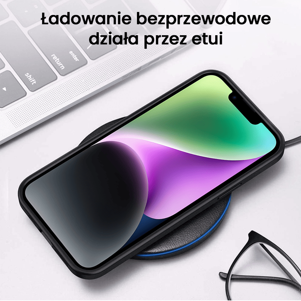 Etui do iPhone 13, szklany tył, subtelne róże, czarne