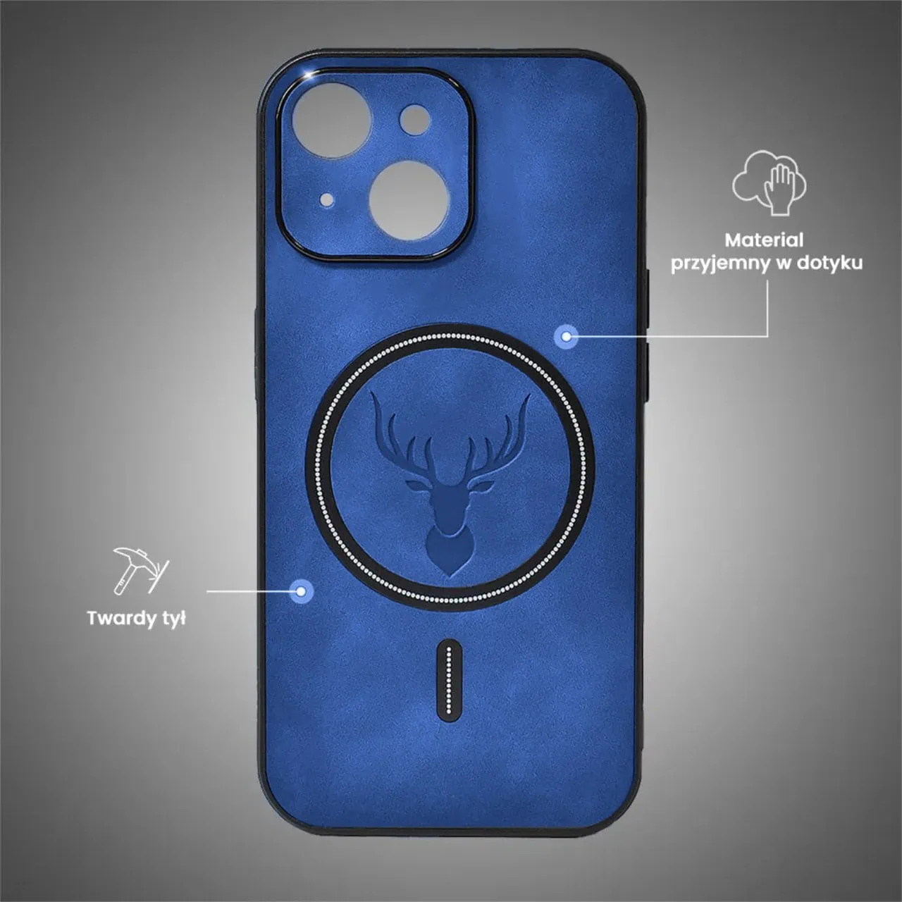 Etui do iPhone 13 Alcantara Magsafe Cover, przyjemne w dotyku, niebieskie