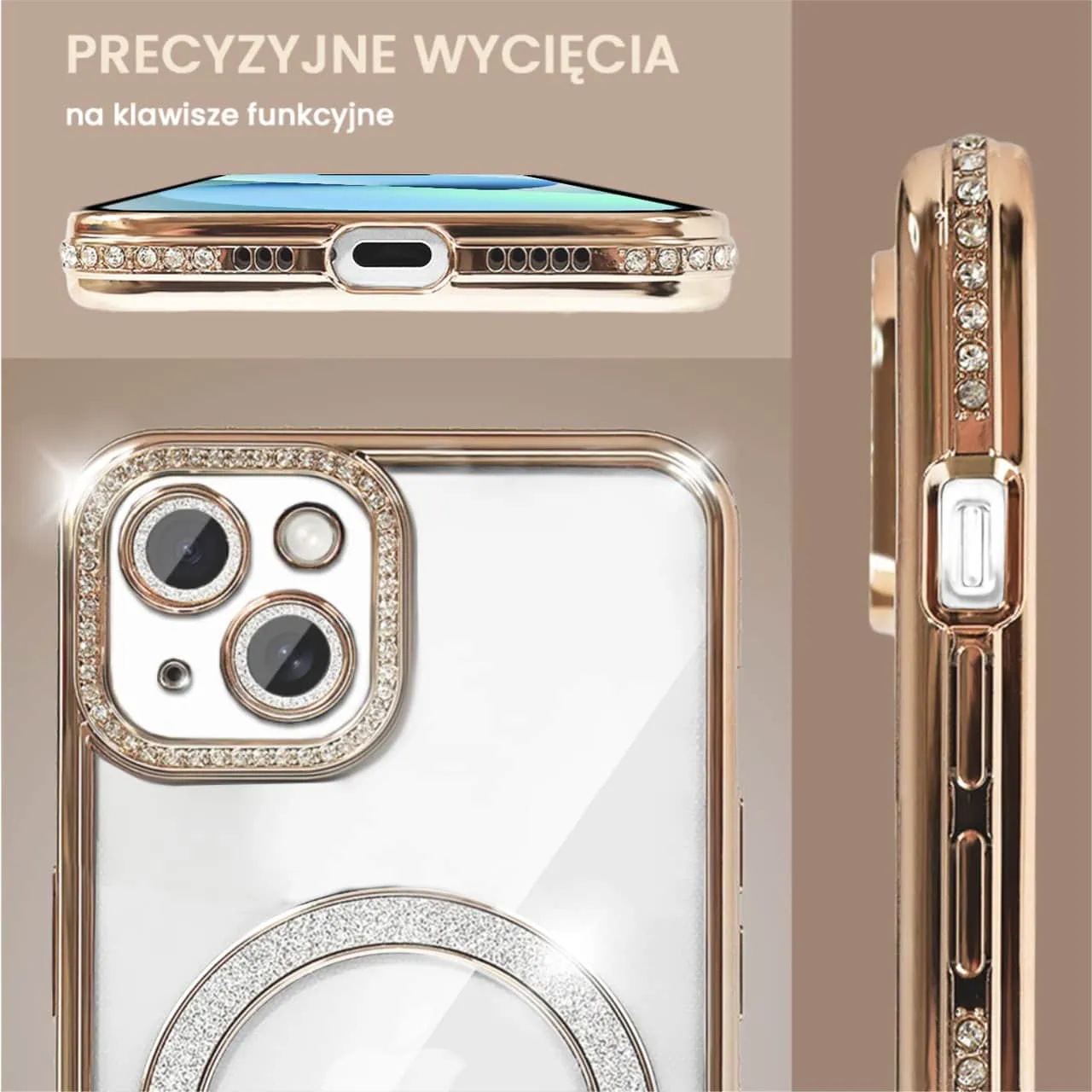 Etui do iPhone 13 Diadem Glow, błyszczące z MagSafe, przeźroczyste, złote (OUTLET)