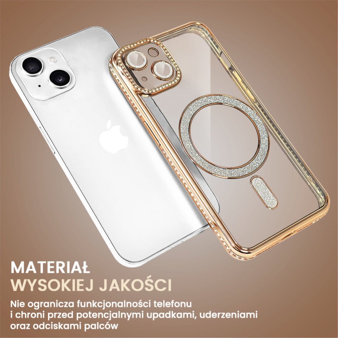 Etui do iPhone 13 Diadem Glow, błyszczące z MagSafe, przeźroczyste, złote (OUTLET)