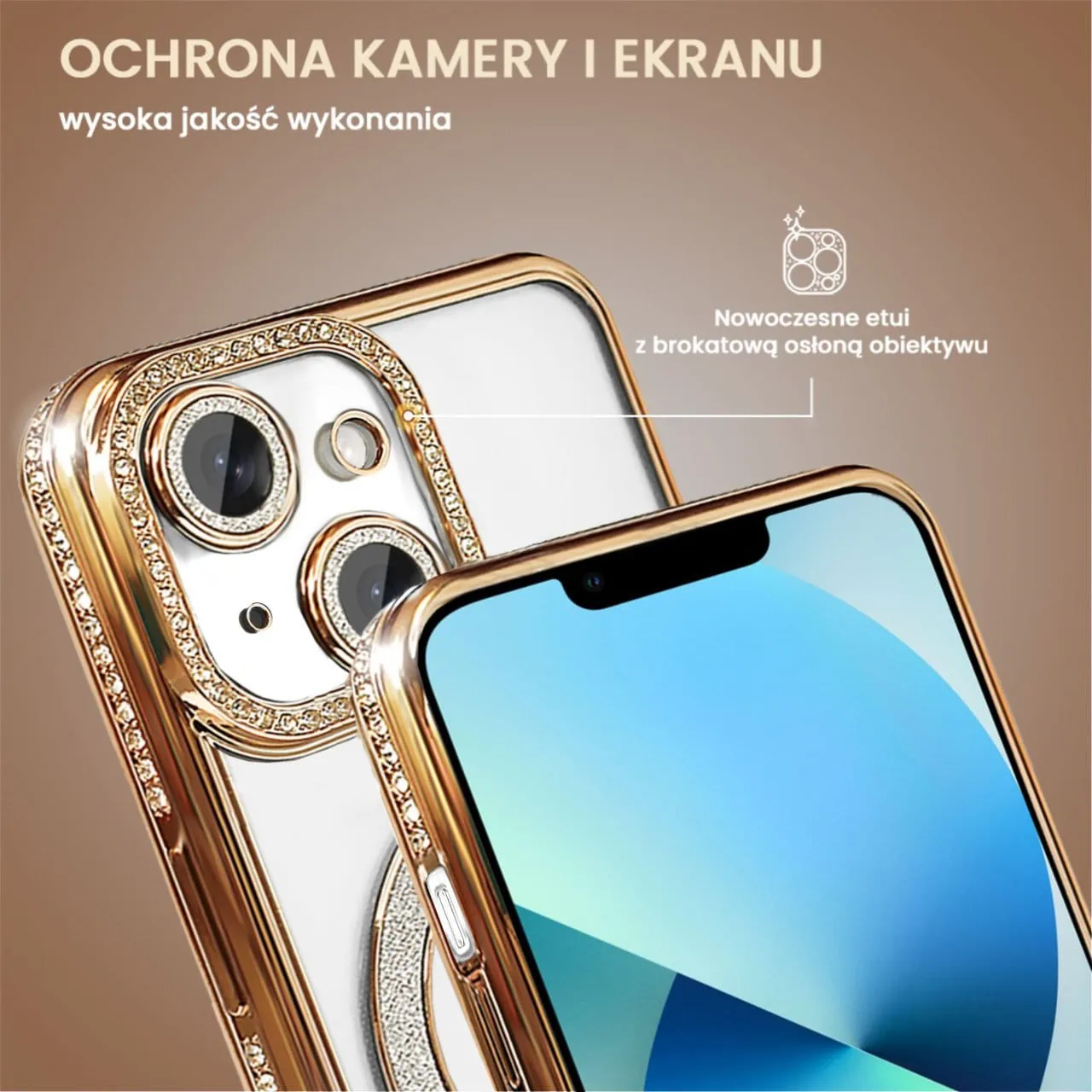 Etui do iPhone 13 Diadem Glow, błyszczące z MagSafe, przeźroczyste, złote (OUTLET)