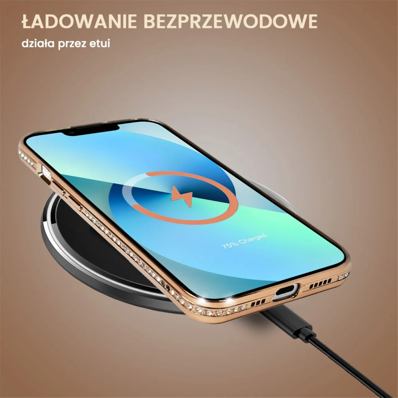 Etui do iPhone 13 Diadem Glow, błyszczące z MagSafe, przeźroczyste, złote (OUTLET)