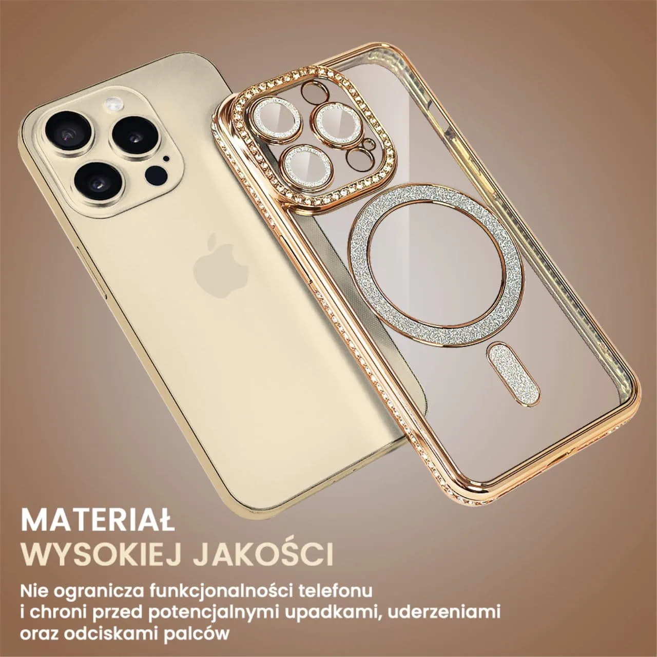 Etui do iPhone 13 Pro Diadem Glow, błyszczące z MagSafe, przeźroczyste, złote