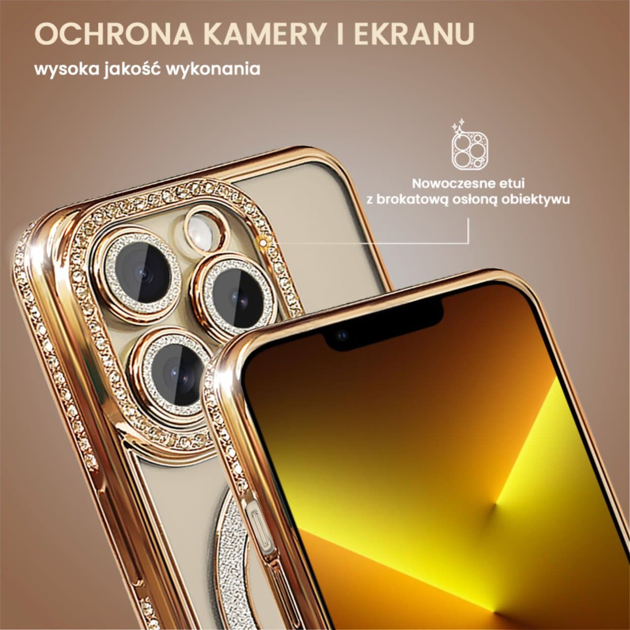 Etui do iPhone 13 Pro Diadem Glow, błyszczące z MagSafe, przeźroczyste, złote