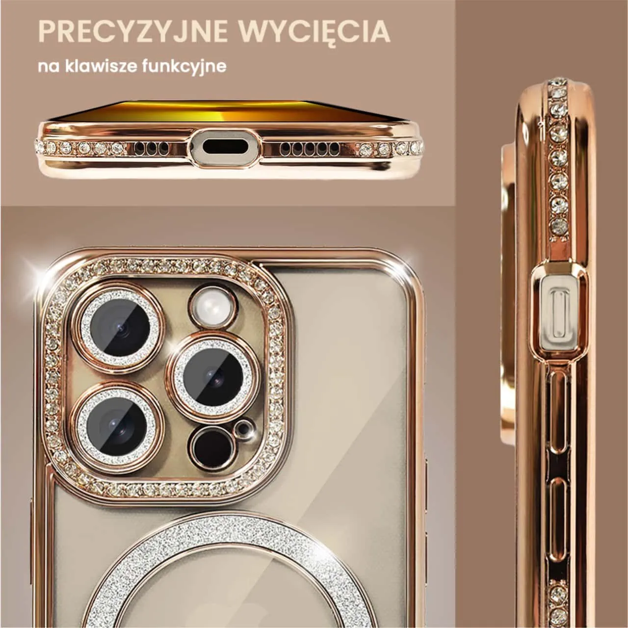 Etui do iPhone 13 Pro Diadem Glow, błyszczące z MagSafe, przeźroczyste, złote