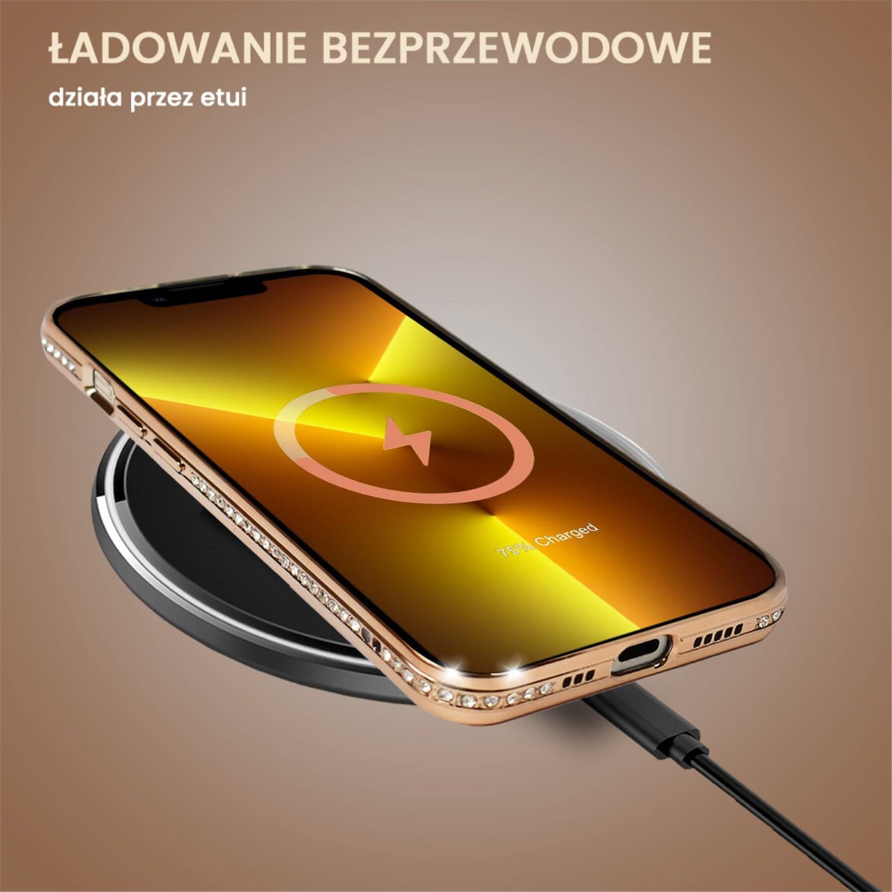 Etui do iPhone 13 Pro Diadem Glow, błyszczące z MagSafe, przeźroczyste, złote