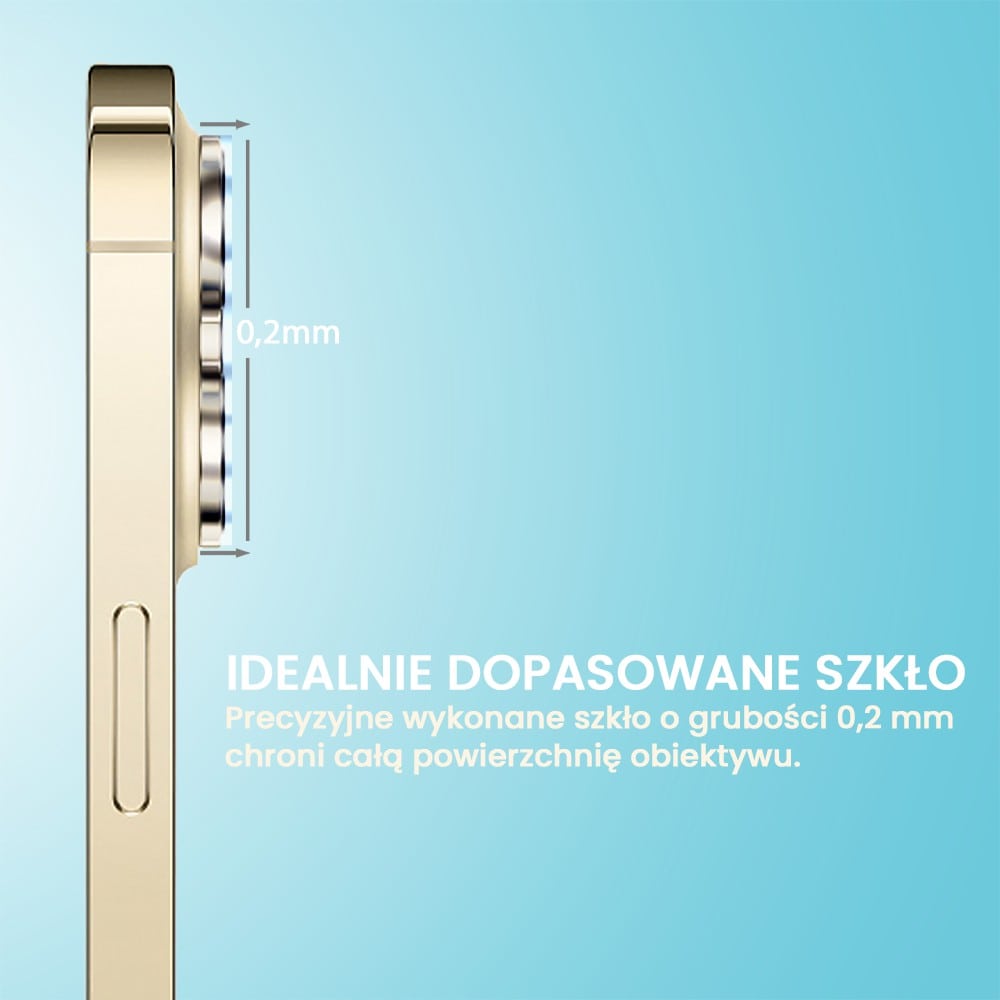 iPhone 13 Pro pełne szkło hartowane na cały aparat z metalowymi pierścieniami, złote