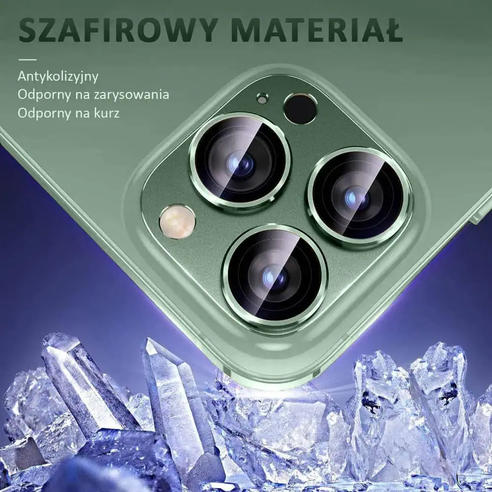iPhone 13 Pro Max gładka metalowa osłona na cały aparat, wbudowane szkła 9H, zielona