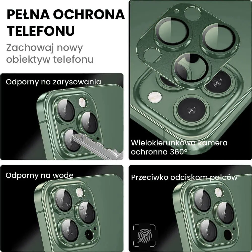 iPhone 13 Pro Max gładka metalowa osłona na cały aparat, wbudowane szkła 9H, zielona