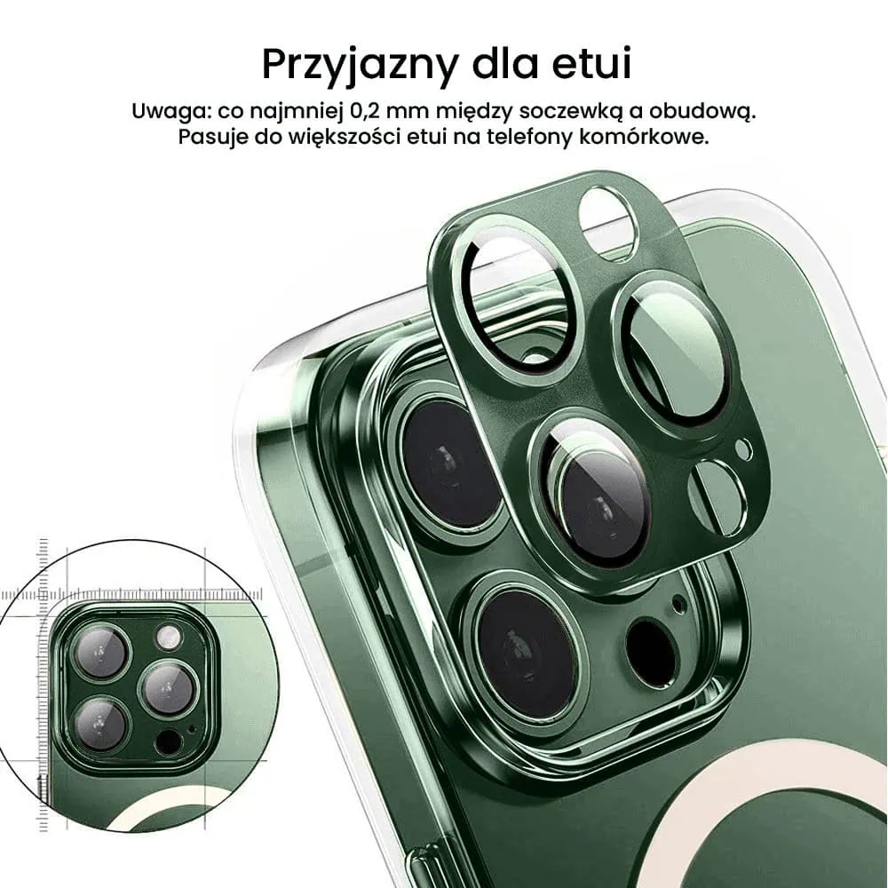 iPhone 13 Pro Max gładka metalowa osłona na cały aparat, wbudowane szkła 9H, zielona