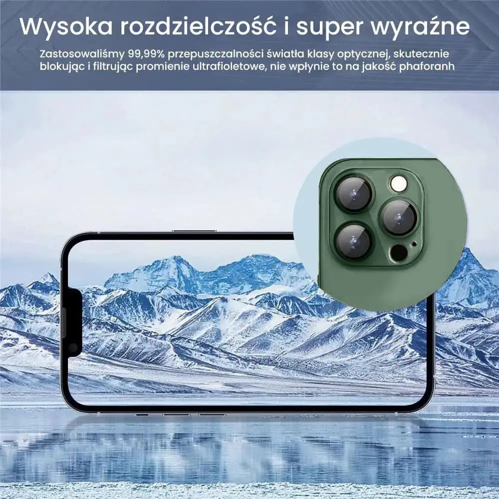 iPhone 13 Pro Max gładka metalowa osłona na cały aparat, wbudowane szkła 9H, zielona