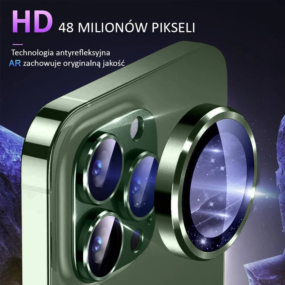 iPhone 13 Pro Max gładka metalowa osłona na cały aparat, wbudowane szkła 9H, zielona