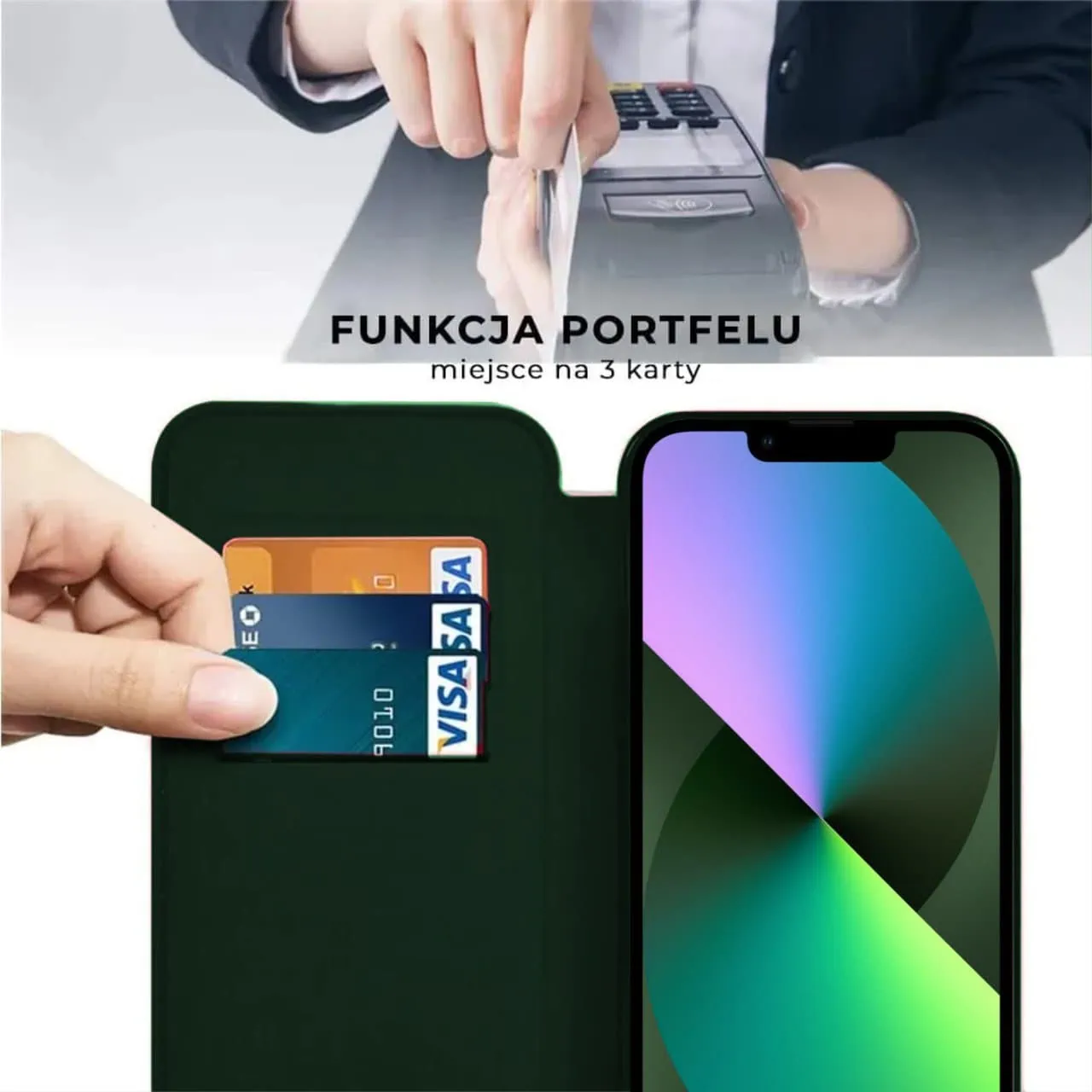 Etui do iPhone 13 typu książka Book Magsafe Lens Protect, z klapką, zielone