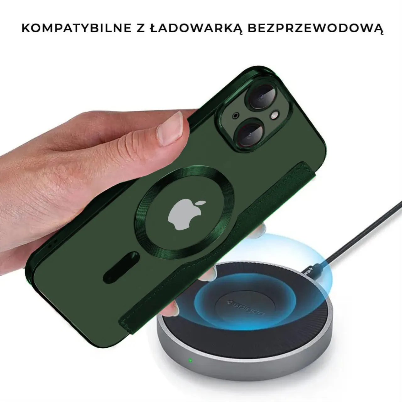Etui do iPhone 13 typu książka Book Magsafe Lens Protect, z klapką, zielone