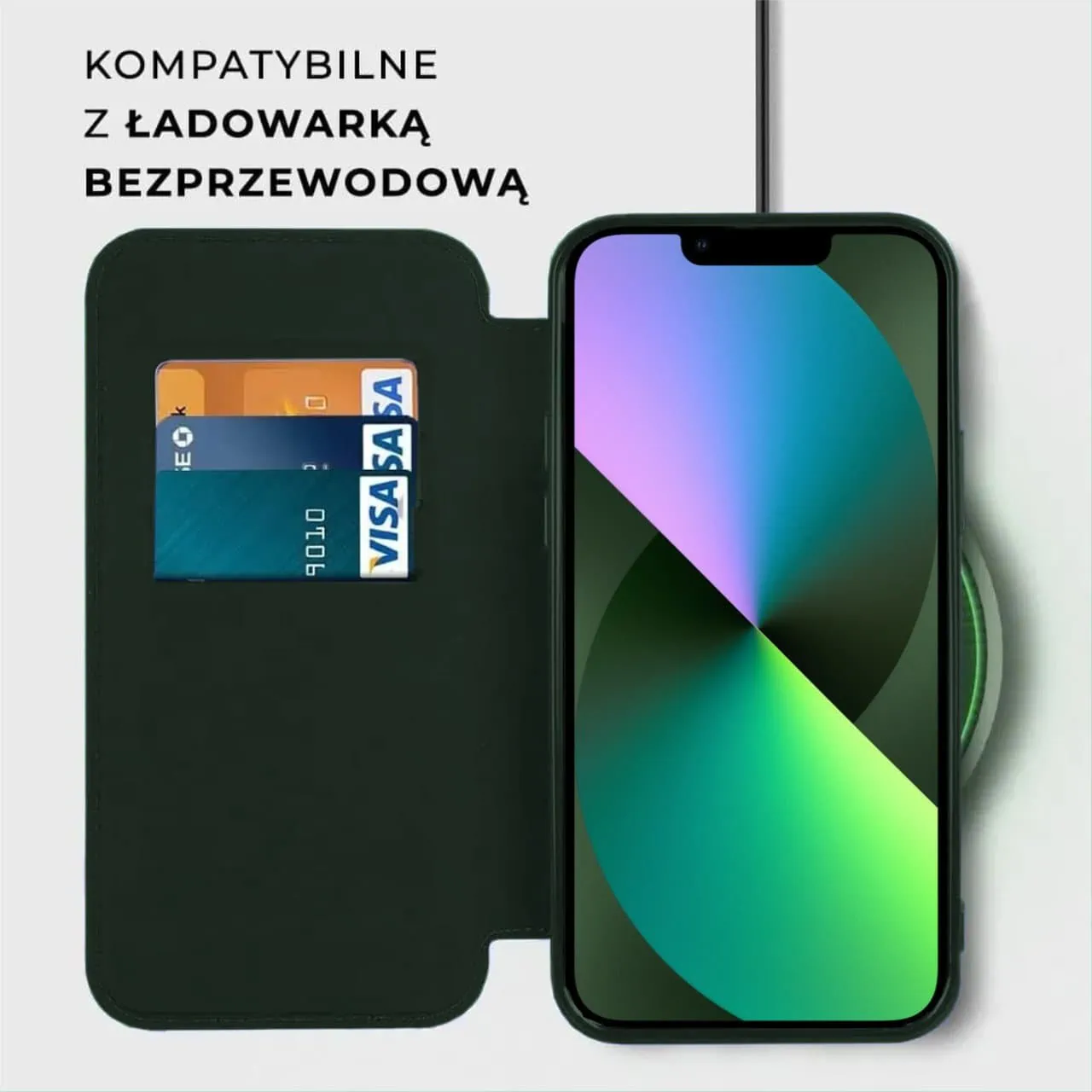 Etui do iPhone 13 typu książka Book Magsafe Lens Protect, z klapką, zielone