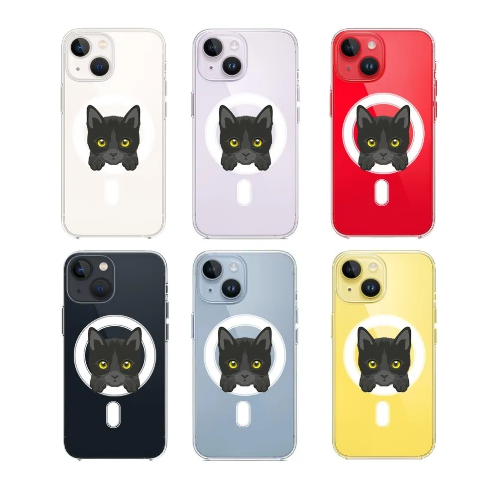 Etui do iPhone 14, twardy tył, kot bombajski, przeźroczyste