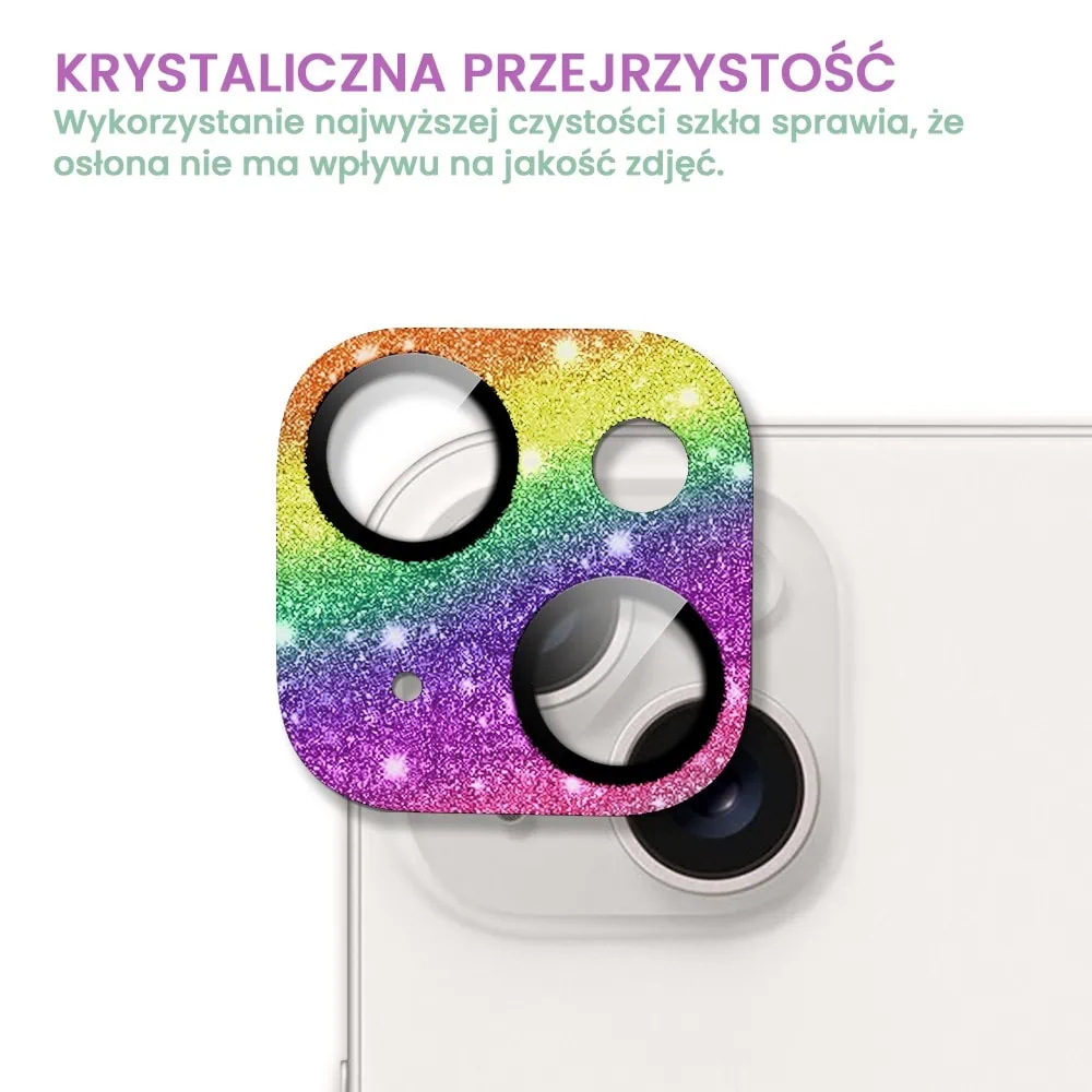 iPhone 14 Plus metalowa osłona na cały aparat, wbudowane szkła 9H, błyszczący kameleon