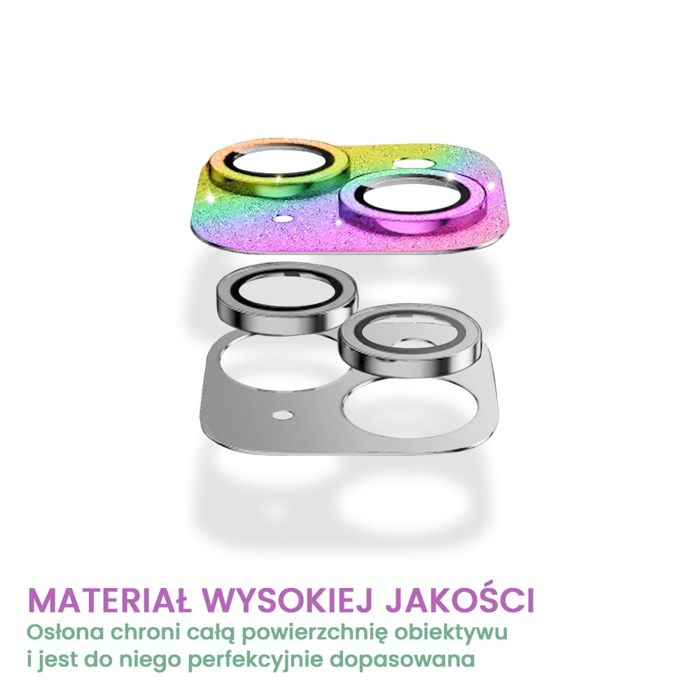 iPhone 14 Plus metalowa osłona na cały aparat, wbudowane szkła 9H, błyszczący kameleon