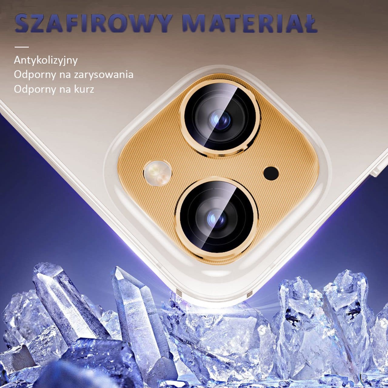 iPhone 14 metalowa osłona na cały aparat, wbudowane szkła 9H, złota