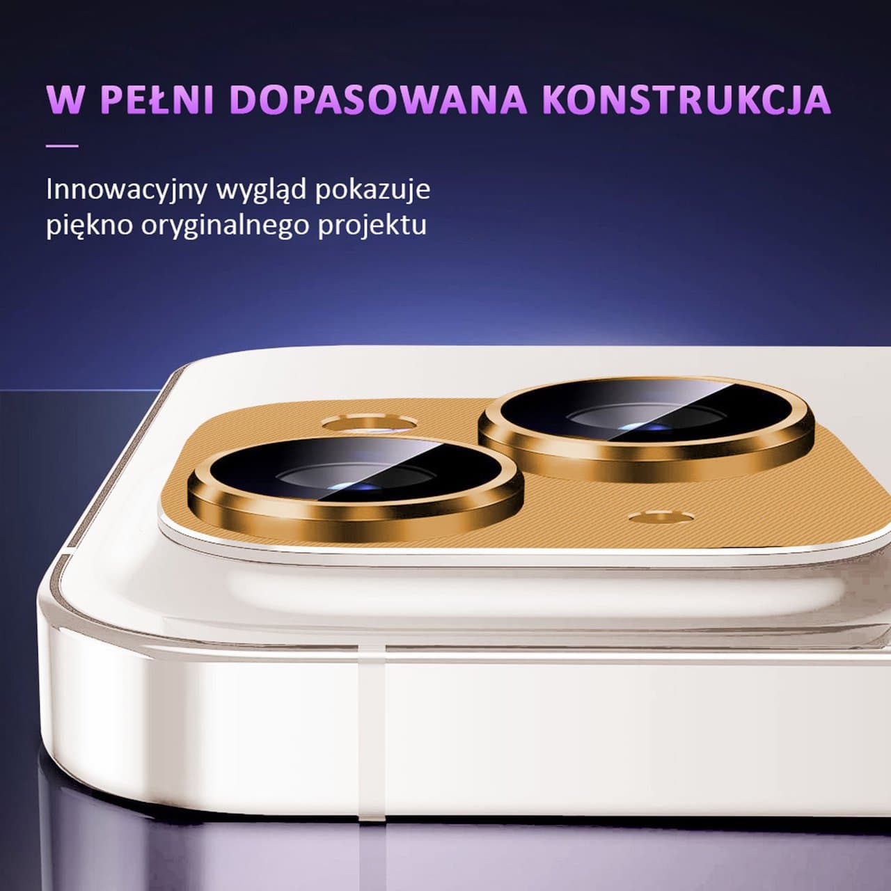 iPhone 14 metalowa osłona na cały aparat, wbudowane szkła 9H, złota