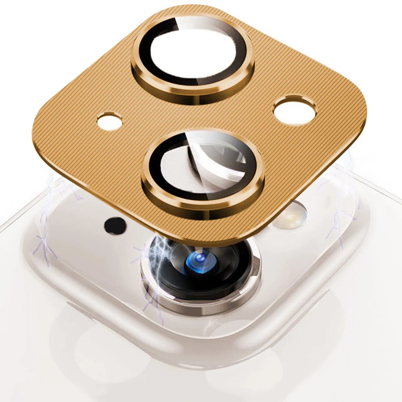 iPhone 14 metalowa osłona na cały aparat, wbudowane szkła 9H, złota