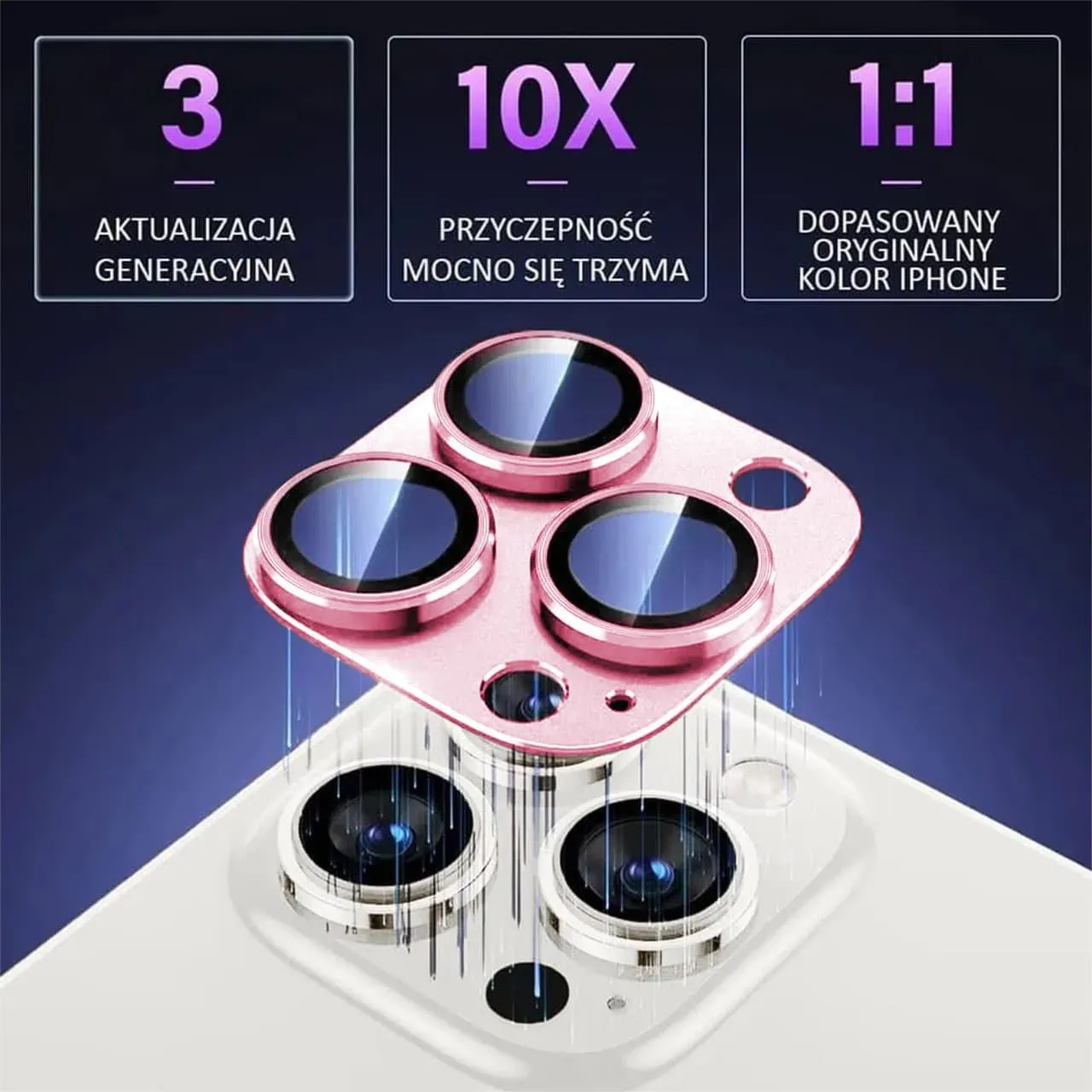 iPhone 14 Pro gładka metalowa osłona na cały aparat, wbudowane szkła 9H, różowa