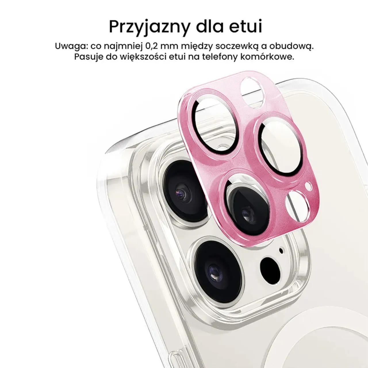 iPhone 14 Pro gładka metalowa osłona na cały aparat, wbudowane szkła 9H, różowa