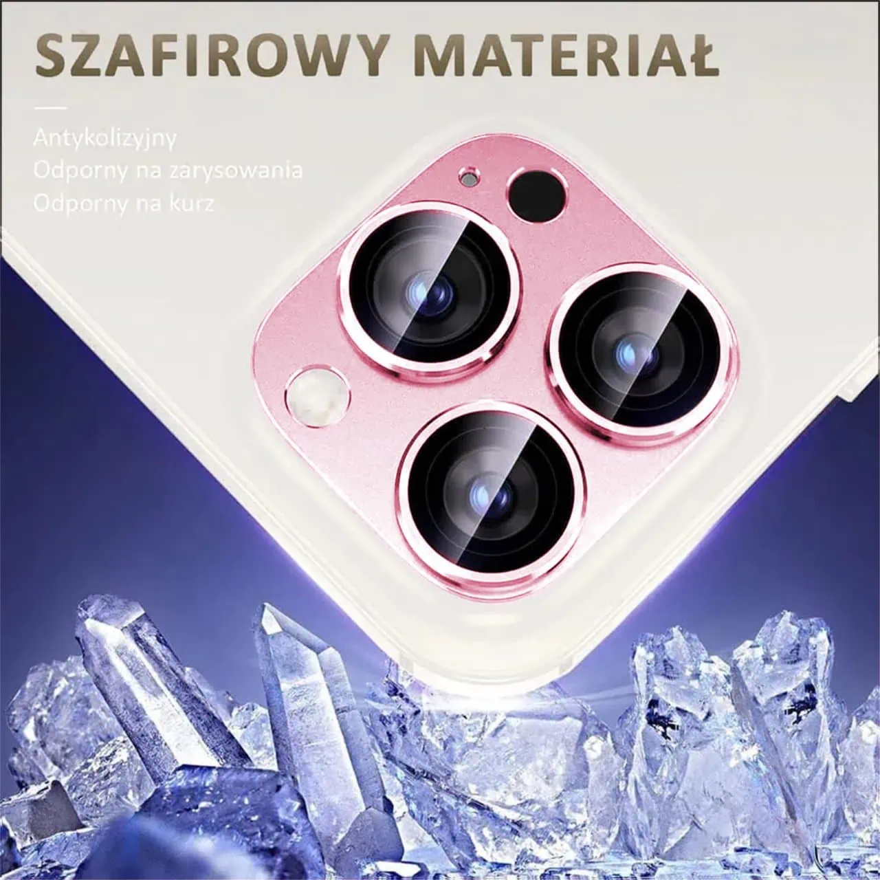 iPhone 14 Pro gładka metalowa osłona na cały aparat, wbudowane szkła 9H, różowa