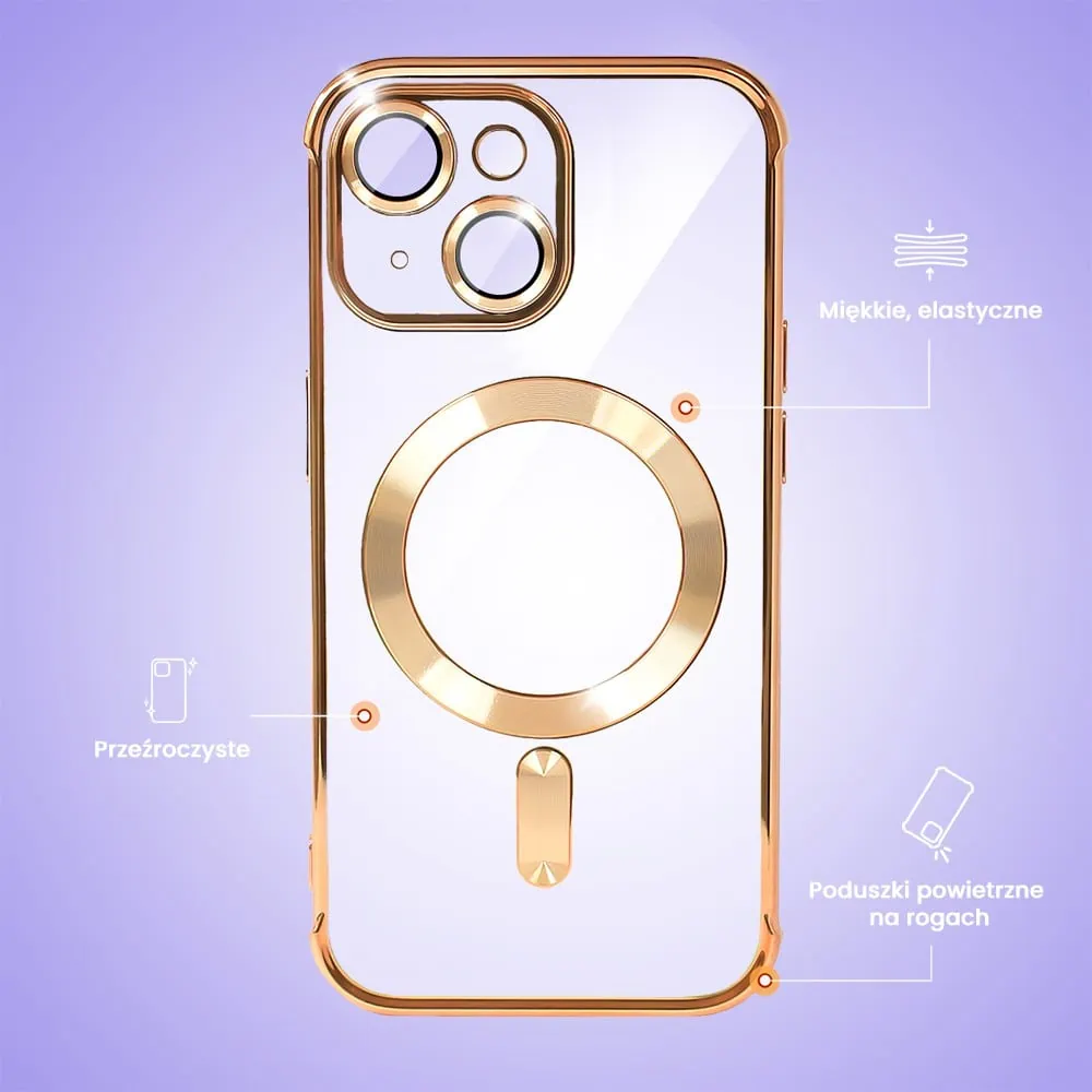 Etui do iPhone 14 Magsafe Luxury Anti-Shock Lens Protect, czerwone złoto