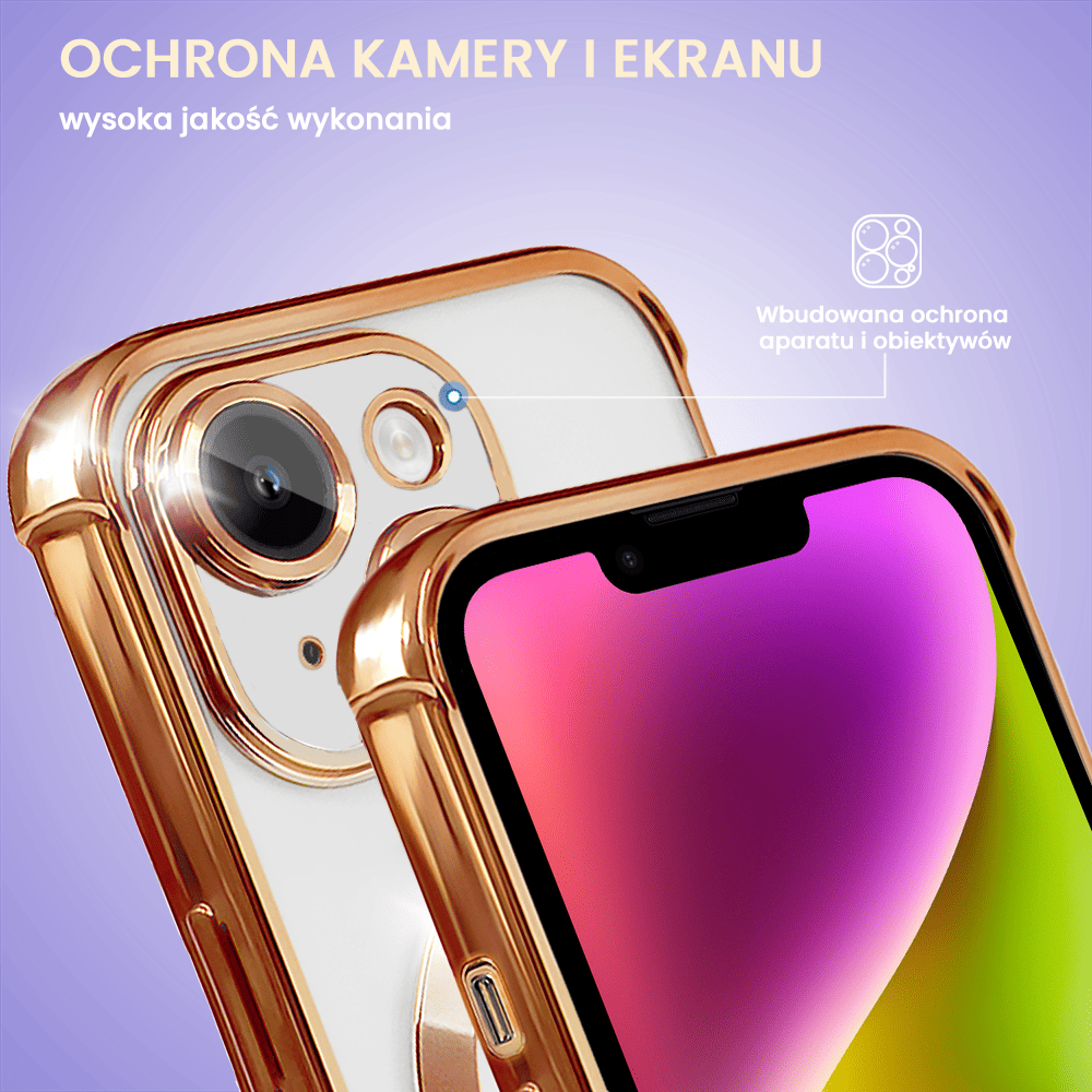 Etui do iPhone 14 Magsafe Luxury Anti-Shock Lens Protect, czerwone złoto