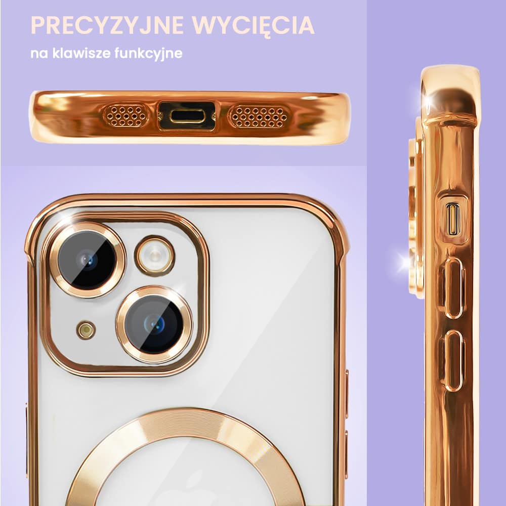 Etui do iPhone 14 Magsafe Luxury Anti-Shock Lens Protect, czerwone złoto