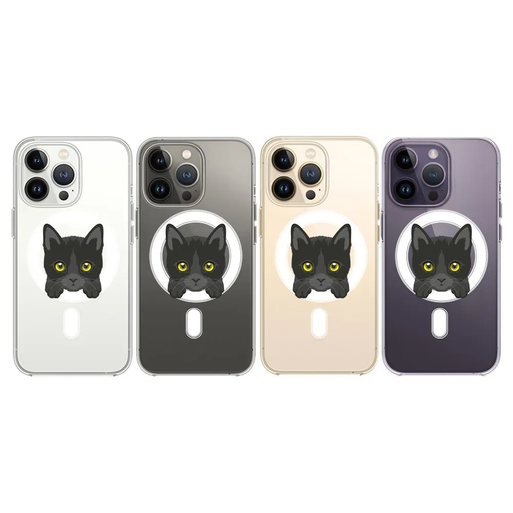 Etui do iPhone 14 Pro, twardy tył, kot bombajski, przeźroczyste