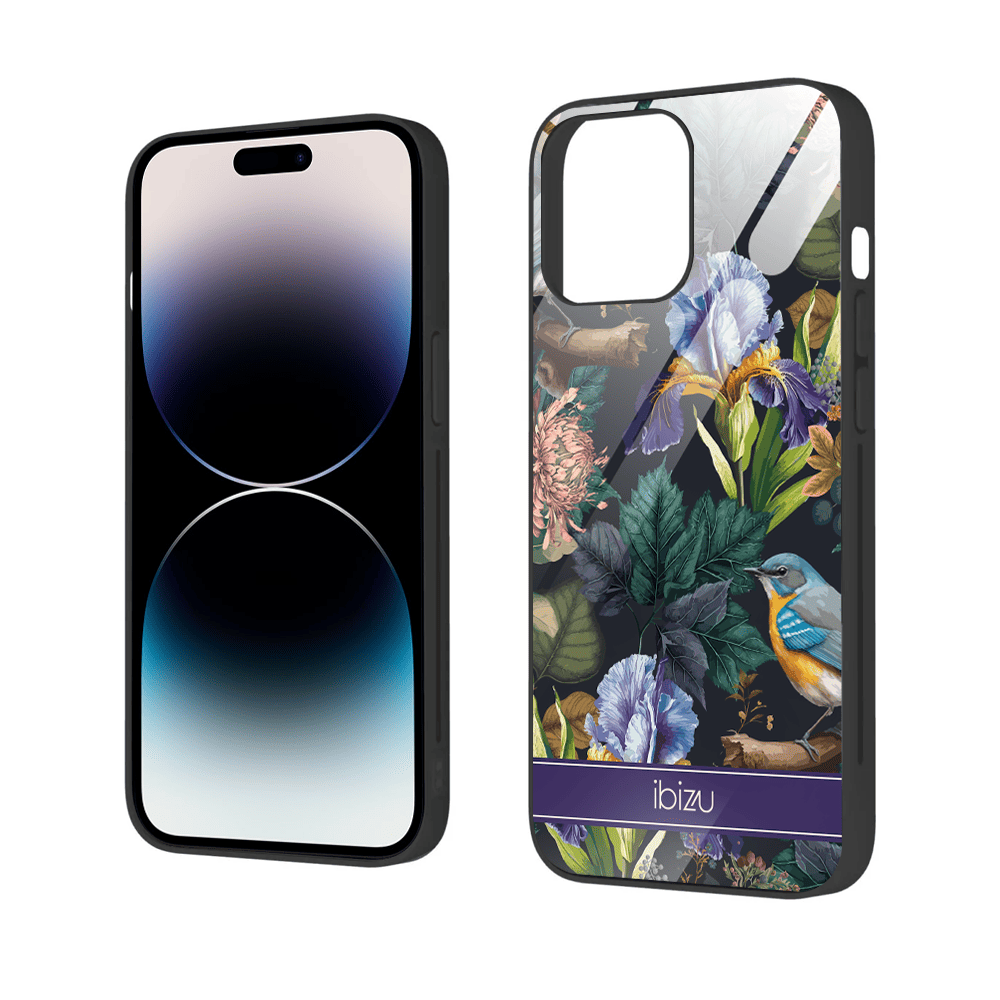 Etui do iPhone 12 Pro, Ibizu, szklany tył, symfonia natury, czarne