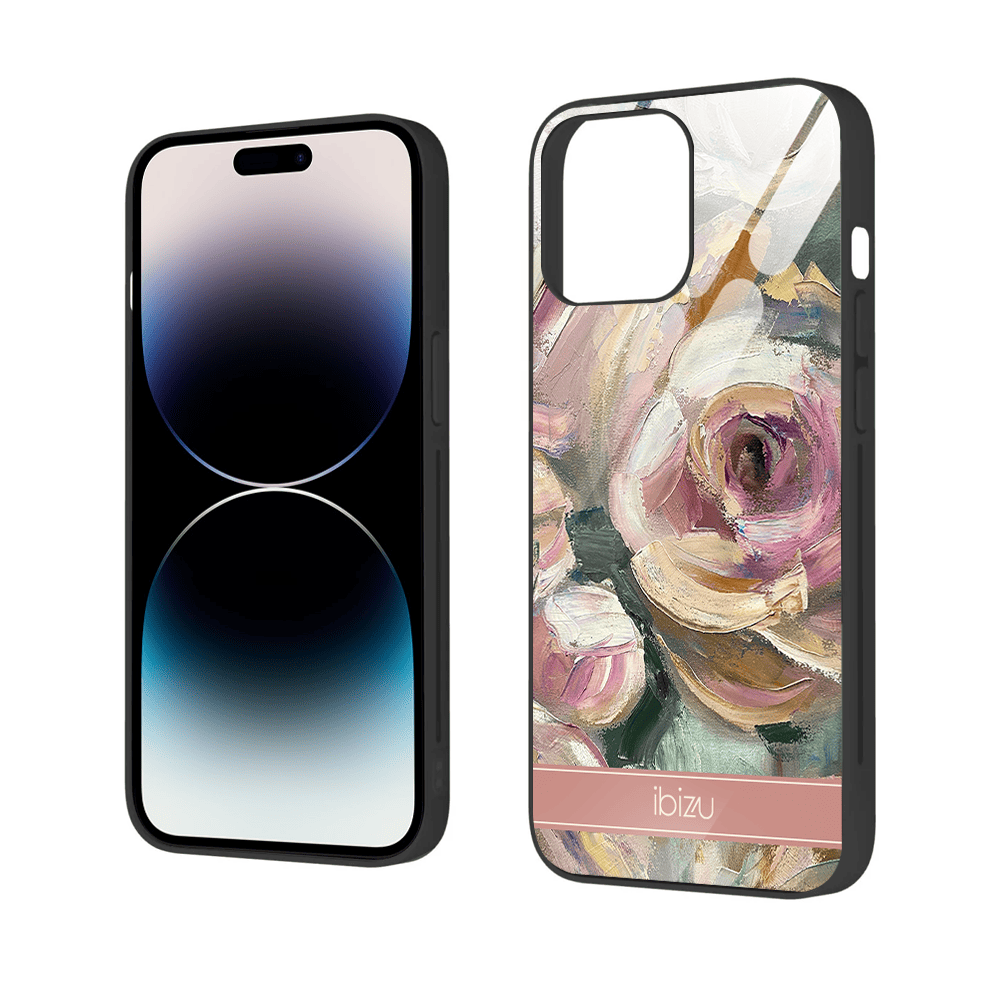 Etui do iPhone 12 Pro, Ibizu, szklany tył, namalowane róże, czarne