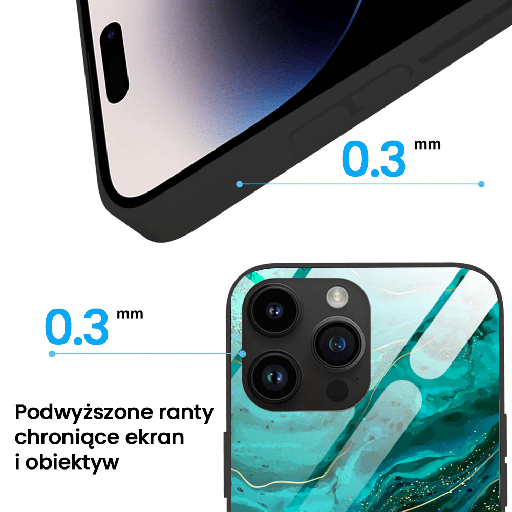 Etui do iPhone 12 Pro, Ibizu, szklany tył, zielony marmurek ze złoceniem, czarne