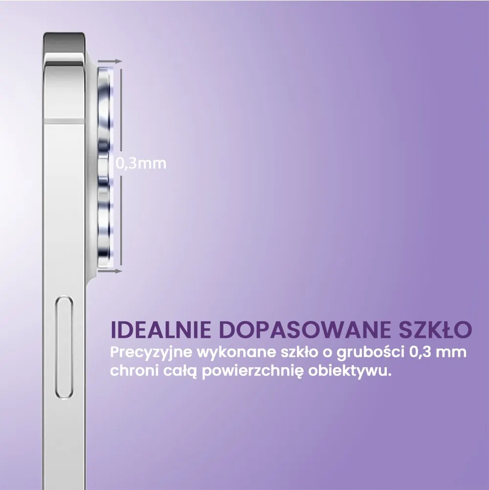 iPhone 15 Pro Max pełne szkło hartowane na cały aparat z metalowymi pierścieniami, srebrne