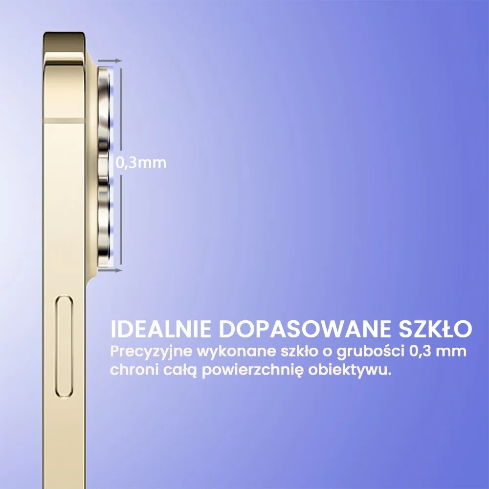 iPhone 15 Pro Max pełne szkło hartowane na cały aparat z metalowymi pierścieniami, złote