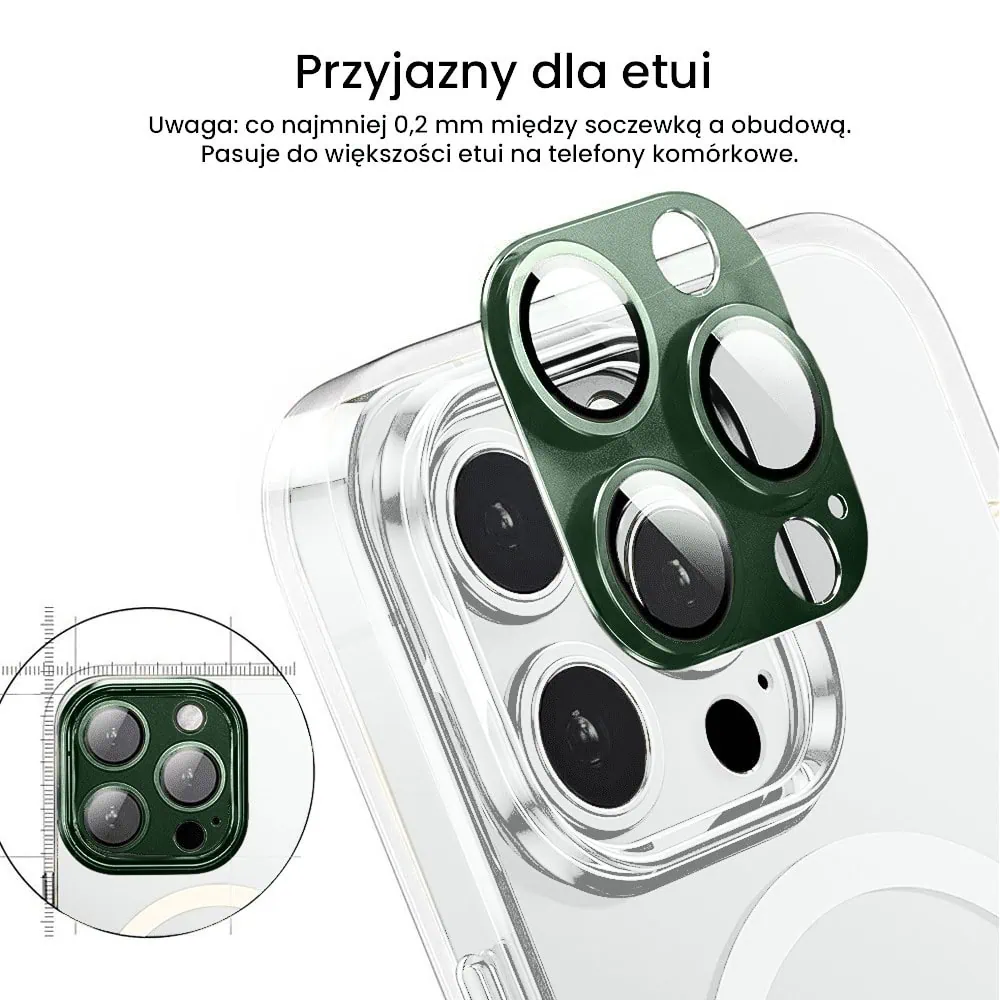 iPhone 14 Pro gładka metalowa osłona na cały aparat, wbudowane szkła 9H, zielona