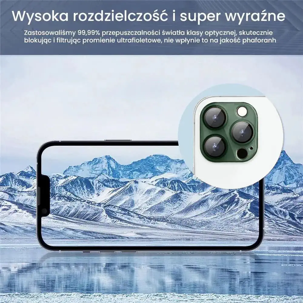 iPhone 14 Pro gładka metalowa osłona na cały aparat, wbudowane szkła 9H, zielona