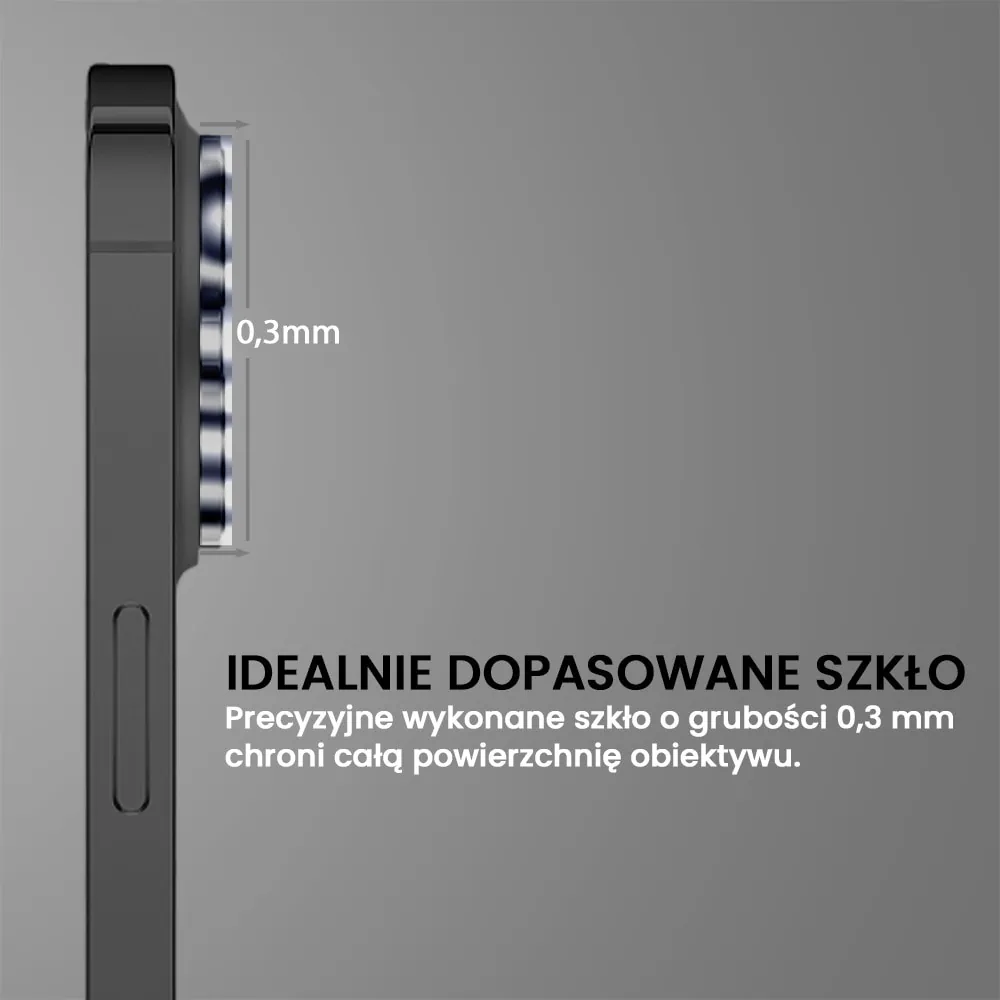 iPhone 16 Pro Max pełne szkło hartowane na cały aparat z metalowymi pierścieniami, czarne