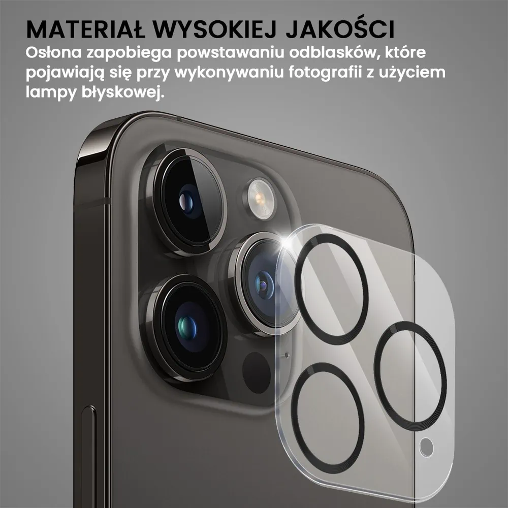 iPhone 16 Pro Max pełne szkło hartowane na cały aparat z metalowymi pierścieniami, czarne