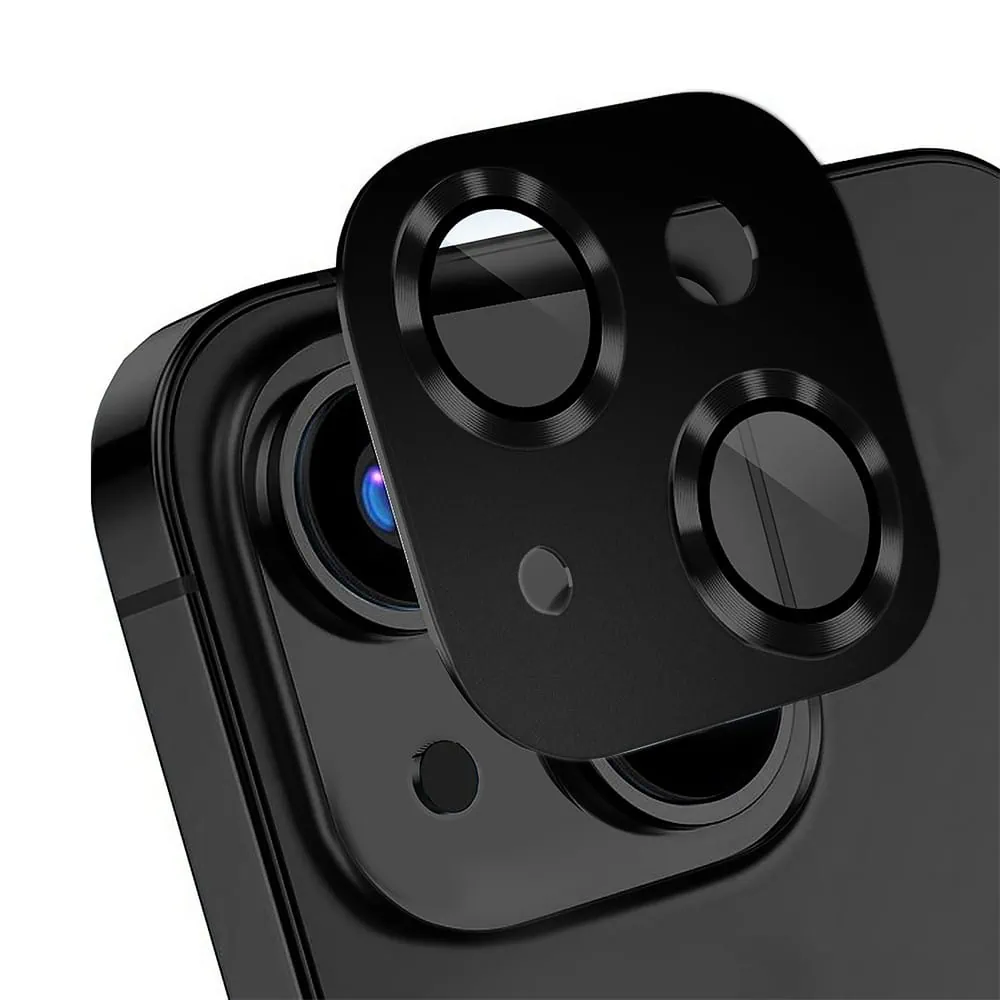 iPhone 13 gładka metalowa osłona na cały aparat, wbudowane szkła 9H, czarna