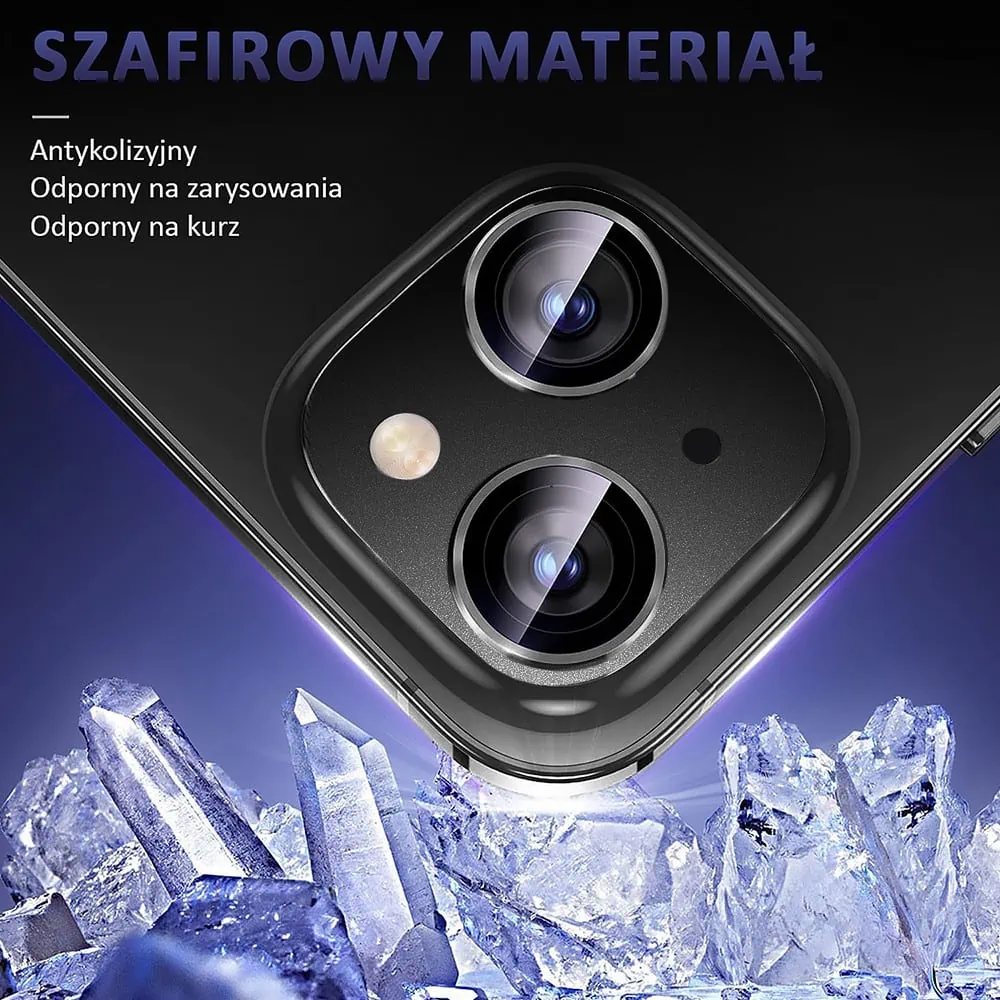 iPhone 13 gładka metalowa osłona na cały aparat, wbudowane szkła 9H, czarna