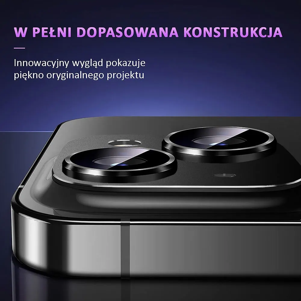 iPhone 13 gładka metalowa osłona na cały aparat, wbudowane szkła 9H, czarna