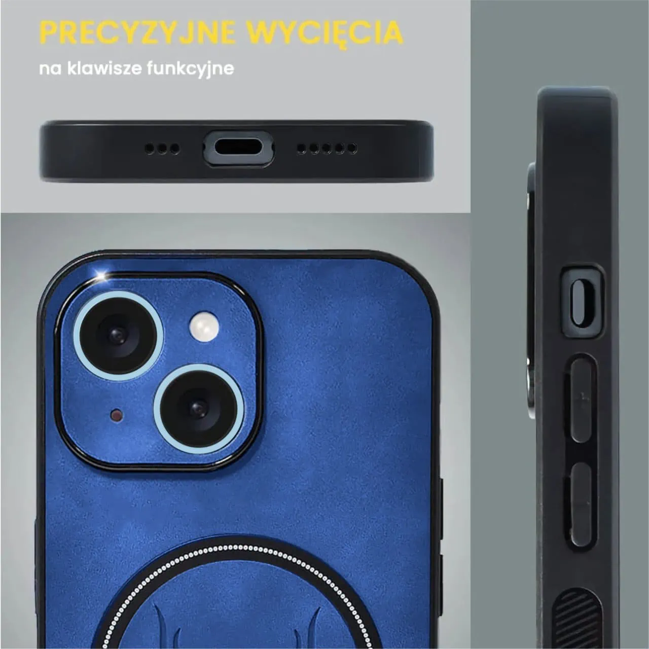 Etui do iPhone 15 Alcantara Magsafe Cover, przyjemne w dotyku, niebieskie