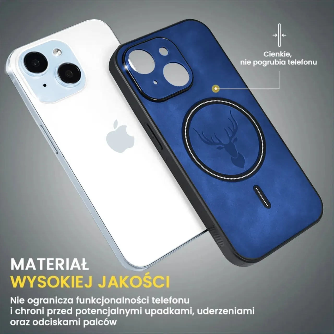 Etui do iPhone 15 Alcantara Magsafe Cover, przyjemne w dotyku, niebieskie