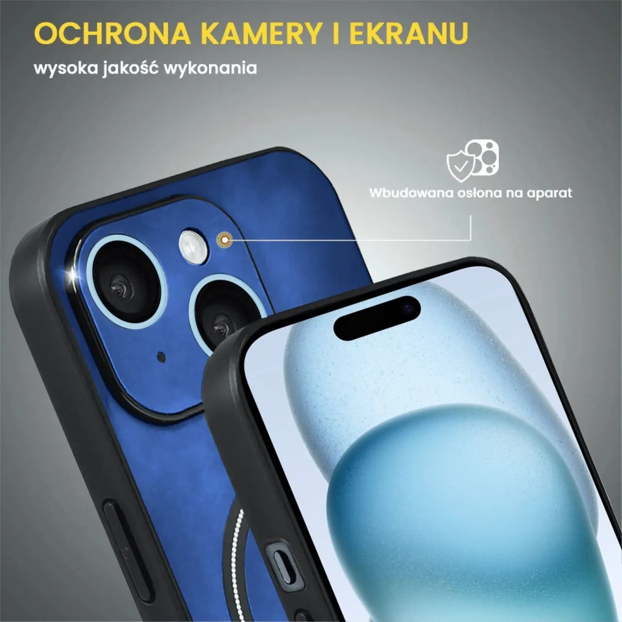 Etui do iPhone 15 Alcantara Magsafe Cover, przyjemne w dotyku, niebieskie