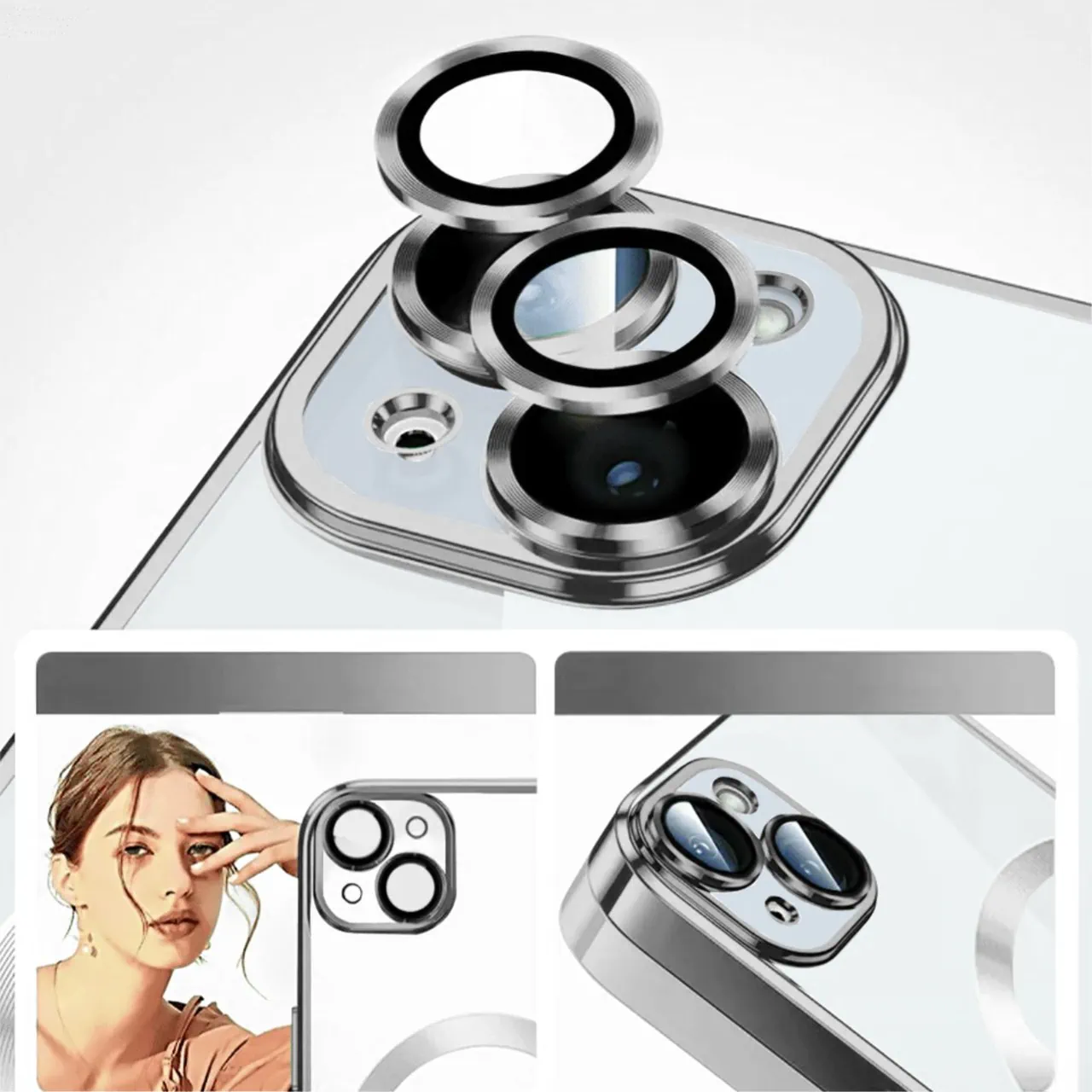 Etui do iPhone 15 Slim Protect Full Cover MagSafe Hard Back, twardy tył, przeźroczyste, srebrne