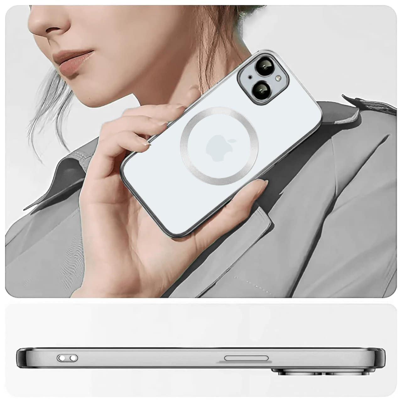 Etui do iPhone 15 Slim Protect Full Cover MagSafe Hard Back, twardy tył, przeźroczyste, srebrne